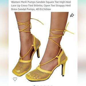 Richealnana mesh heels shoes yellow size US size 7 sexy New In Box